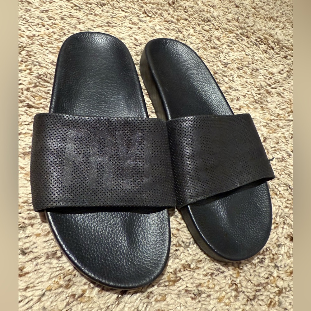 FRYE black leather slide sandals